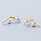 925 Sterling Silver Branches Faux Pearl Earring S925 Silver - 1 Pair - Gold - One Size