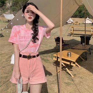 Short-sleeve Tie-dyed Lettering T-shirt / Shorts