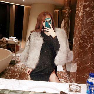 Open-front Furry Jacket Light Gray - One Size