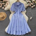 Short-sleeve Lapel Striped Dress