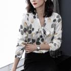Long-sleeve Printed Bow Accent Blouse