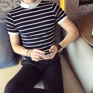 Striped Short-sleeve T-shirt With Collar