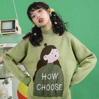 Mock-turtleneck Cartoon Print Sweater