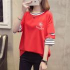Print Elbow-sleeve Mock Two-piece T-shirt