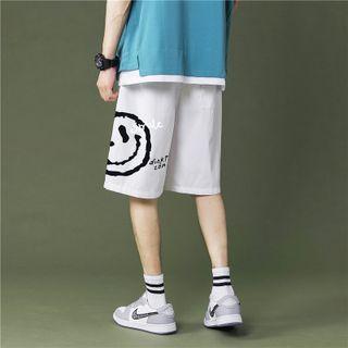 High-waist Smiley Face Print Shorts