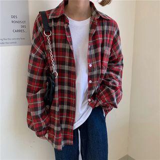 Front Pocket Plaid Button-down Casual Shirt Red - One Size