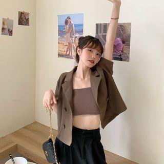 Plain Button-up Cropped Blazer