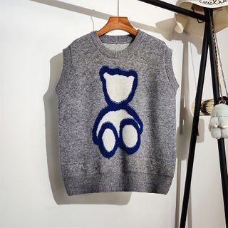 Loose-fit Round-neck Bear Knit Vest