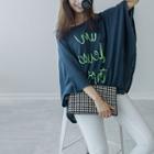 Round-neck Printed Batwing-sleeve Top (l~xxl)