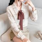 Long-sleeve Bow Dotted Shirt