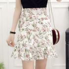 Floral Print Ruffle A-line Skirt