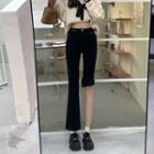 Medium Waist Flare Fray-hem Cropped Jeans