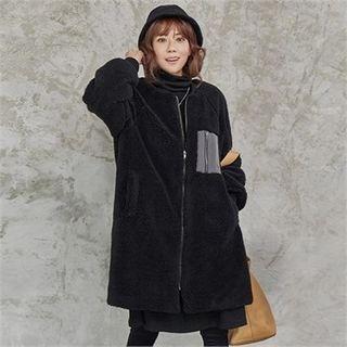 Long Sherpa-fleece Jacket Black - One Size