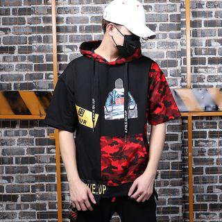 Camo Panel Hooded Short-sleeve T-shirt