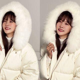 Detachable Faux-fur Hooded Puffer Coat Ivory - One Size