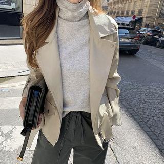 Belted Pleather Biker Jacket Beige - One Size