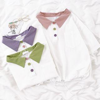 Short-sleeve Color-block Cropped T-shirt