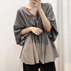 V-neck Batwing-sleeve Peplum Blouse
