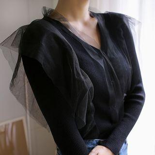 Tulle-trim Slim-fit Cardigan