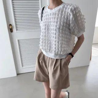 Puff-sleeve Embossed T-shirt