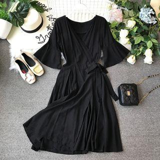 Bell-sleeve A-line Wrap Dress