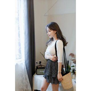 Band-waist Pattern Ruffled Skirt