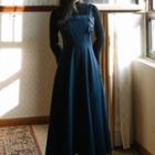 Set: Long-sleeve Knit Top + Midi A-line Overall Dress