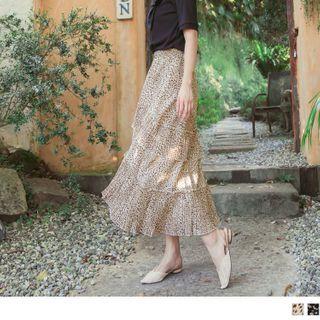 Leopard Print Layered A-line Skirt
