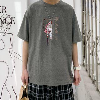 Short-sleeve Chinese Opera Print T-shirt