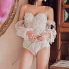 Lace Open Back Cold Shoulder Swimsuit