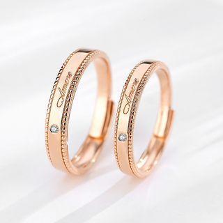 Couple Matching Lettering Rhinestone Sterling Silver Open Ring