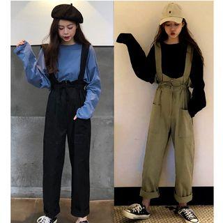 Long-sleeve T-shirt / Suspender Wide Leg Pants