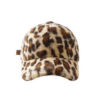 Leopard Print Faux Fur Baseball Cap