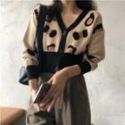 Leopard Pattern Buttoned Knit Cardigan Leopard Pattern - One Size