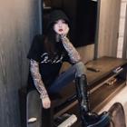 Mock Two-piece Leopard Print Long-sleeve T-shirt Black - One Size