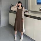 Long-sleeve Plaid Blouse / Midi A-line Jumper Dress