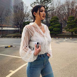 Frilled-trim See-through Blouse