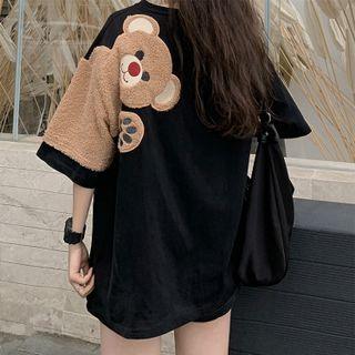 Short-sleeve Bear-patched Oversize T-shirt