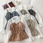 Long-sleeve Lace Mock Two-piece Blouse