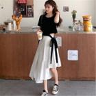 Short-sleeve Cropped T-shirt + Asymmetric A-line Skirt