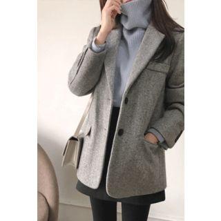 Herringbone Wool Blend Blazer Gray - One Size