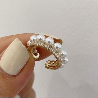 Faux Pearl Ear Cuff E1153 - 1 Pc - Gold & White - One Size