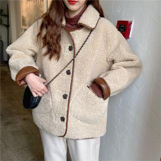 Patchwork Loose-fit Fleece Jacket Almond - One Size
