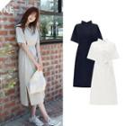 Short-sleeve Tie-waist Split Shirt Dress