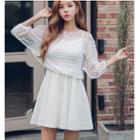 Set: Perforated 3/4 Sleeve Top + Spaghetti Strap Dress