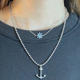 Anchor Stainless Steel Pendant Layered Necklace 1861 - Silver - One Size
