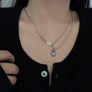 Heart & Smiley Pendant Alloy Necklace Silver - One Size