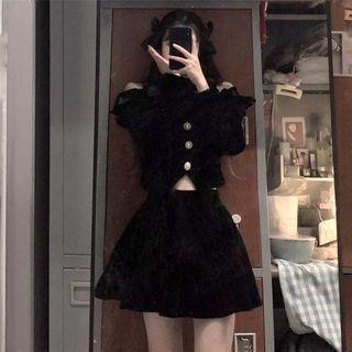 Cold-shoulder Cropped Blouse / Mini A-line Skirt