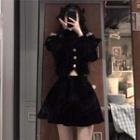 Cold-shoulder Cropped Blouse / Mini A-line Skirt