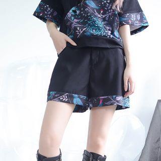 Printed Panel Wide-leg Shorts